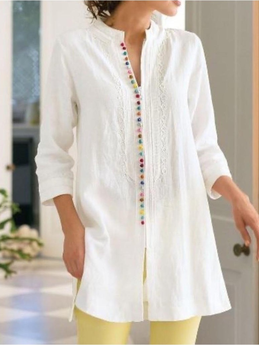 Soft Surroundings Desert White Linen Tunic Top Sz XL Coastal Beach Boho Vacation